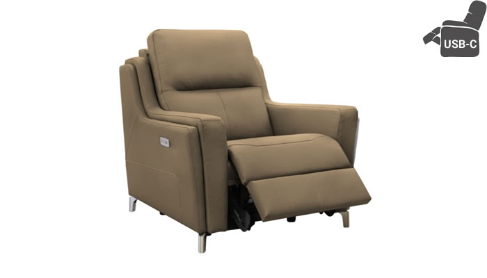 Parker Knoll Portland Recliner USB Como Sage Leather Brushed Steel Leg